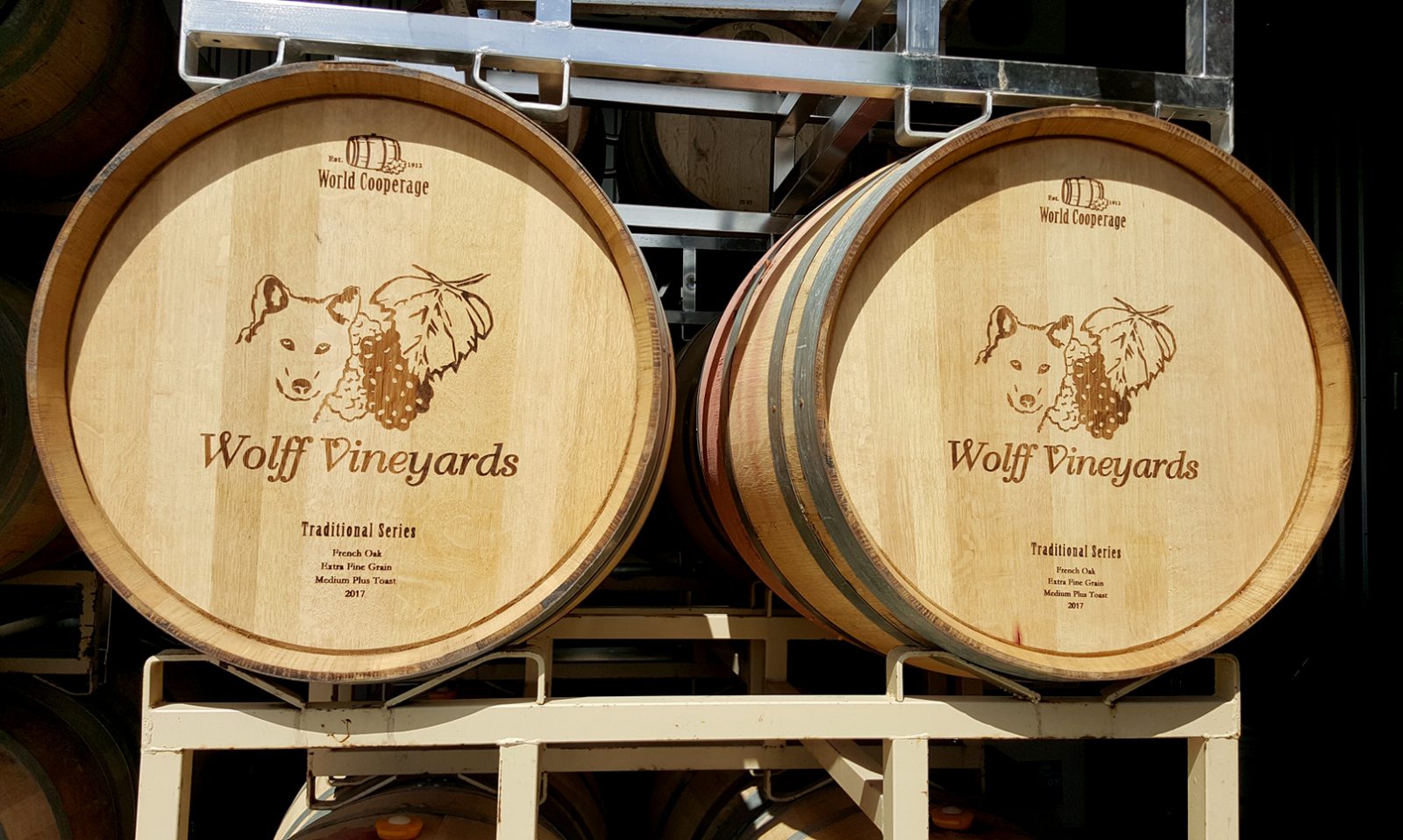 Two barrels of Wolff Vineyards wines